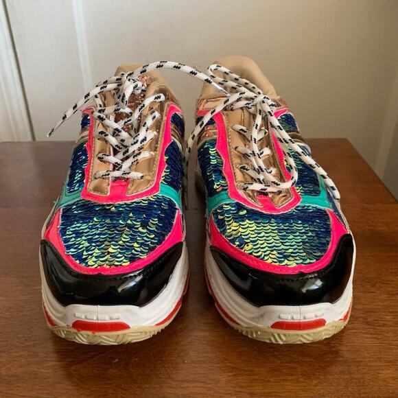 Fashion Nova Multicolor Sequined Glitter Patent Leather Sneakers Size 5 - Picture 5 of 13